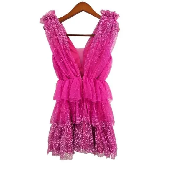 Vici exclusive: Glitter‎ Always Tulle Tiered Mini Dress - HOT PINK - Size Small - Picture 5 of 16